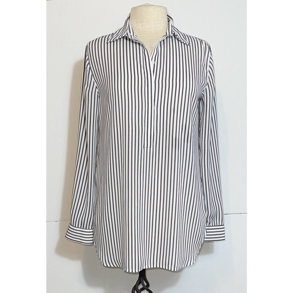LOFT Misses S Polyester Blouse Tunic Stripes White Black Covered Placard Front - Picture 1 of 5
